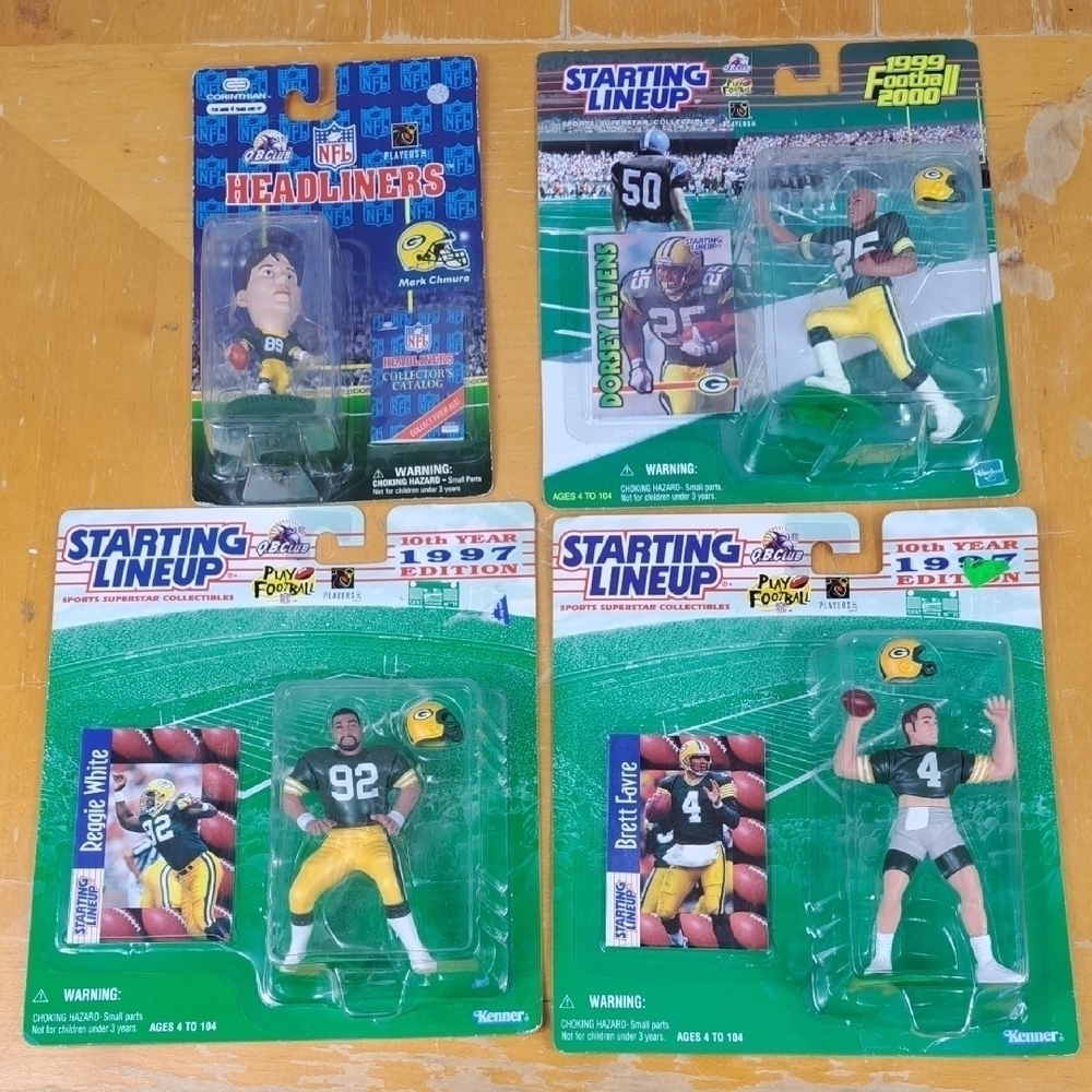 Vintage Lot of 4 Green Bay Packers NFL figures Farve White Levens & Chmura